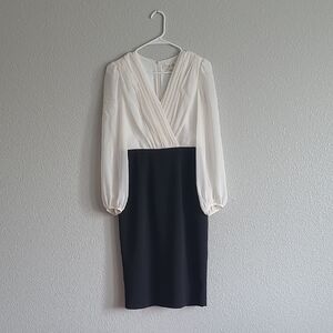 Elegant Long Sleeve Dress in Black and Cream